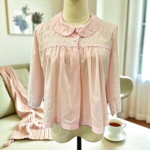 Vintage Heiress Bed Jacket Size M Pink Embroidery Cotton Blend Delicate Feminine